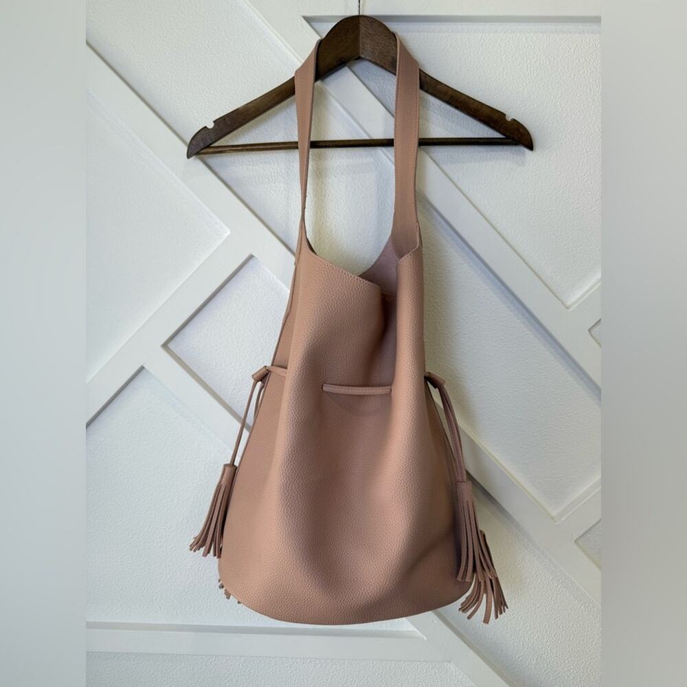 Free People Dusty Rose Pebbled Hobo Bag with Tassels